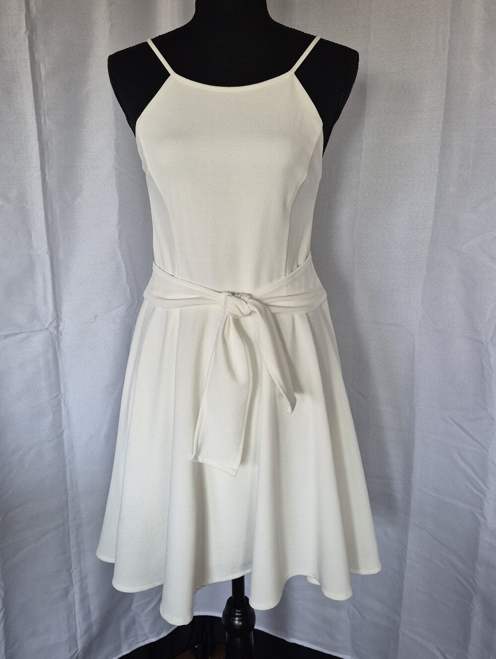Lulu's White Spaghetti-Strap Tie-Waist Mini Dress
